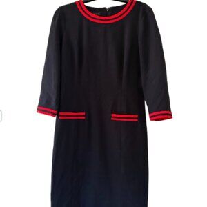 Talbots Navy Blue with Red Accent Cotton Dress size 6 Office Casual Preppy